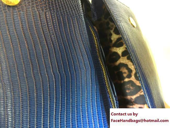 Dolce  &  Gabbana Crystal Logo Sicily Top Handle Bag Lizard Pattern Blue 2017